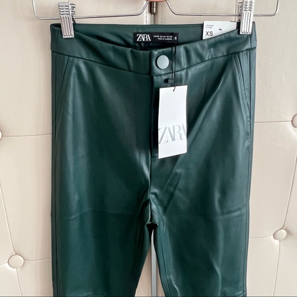 ZARA Green Faux Leather Pants NWT - Picture 4 of 10